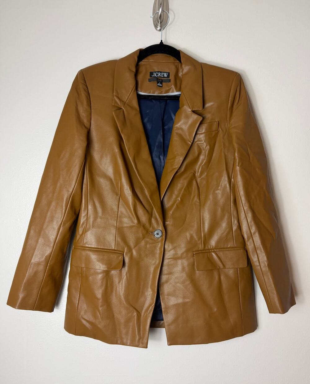 J. Crew Blazer Chocolate Brown Faux Leather Willa Jacket Tailored Office Casual